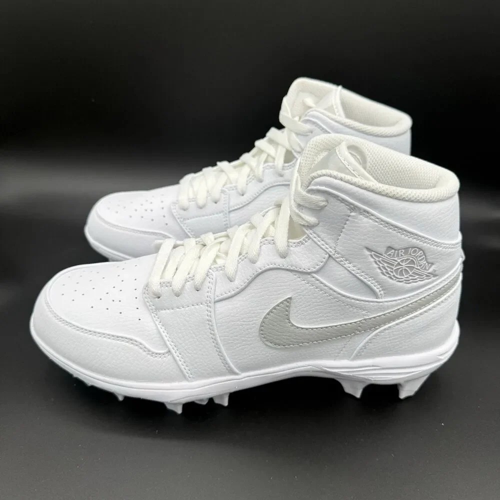 Nike Air Jordan 1 Mid TD White Grey Football Cleat FJ6805-101 Mens Size 9